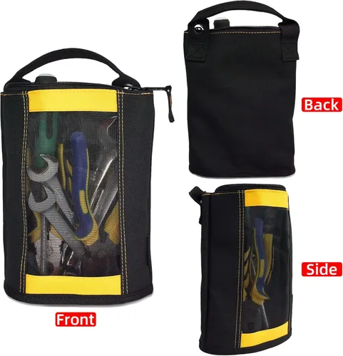 Vista 33 de Bolsa de herramientas de lona con cremallera MELOTOUGH, bolsa de herramientas con cierre, bolsa de malla resistente con ventana, ojales para colgar