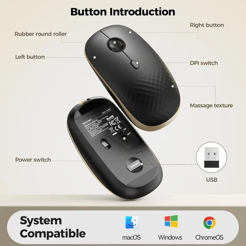 Vista 7 de TECKNET Wireless Mouse,Rechargeable Slim Portable Silent Computer Mouse with 2.4GHz USB Receiver,Quiet & Lightweight Long Battery Life Optical Mice