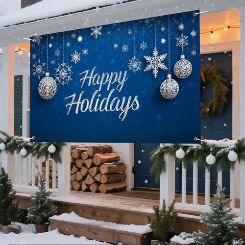 Vista 8 de Cartel de Feliz Navidad de 71 x 43 pulgadas, decoración para exteriores, fondo azul, vacaciones, fiesta de Navidad, patio, porche, decoración