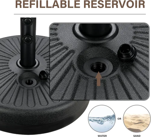 Vista 5 de YSSOA Sombrilla de patio rellenable de 50 libras y 20 pulgadas de capacidad, base redonda, soporte de mercado resistente para césped al aire libre