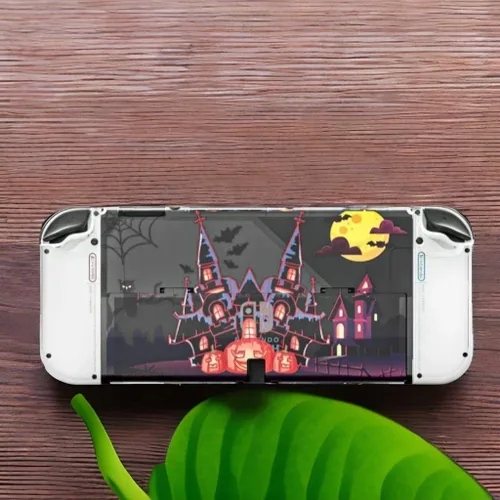 Vista 9 de Halloween Decoration Switch OLED Case, Switch OLED Protective Case with TPU Joycon Covers and Glass Screen Protector and Thumb Grip Caps