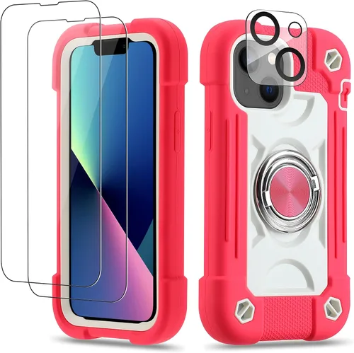 Vista 159 de Funda para iPhone 11 de 6.1 pulgadas con soporte de anillo, con 2 protectores de pantalla de vidrio, resistente a los golpes, resistente a