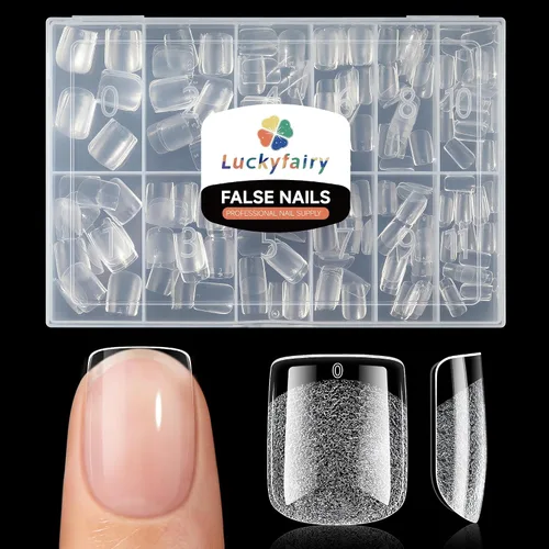 Vista 14 de Luckyfairy Puntas de uñas cortas de almendra, 240 puntas de uñas de gel