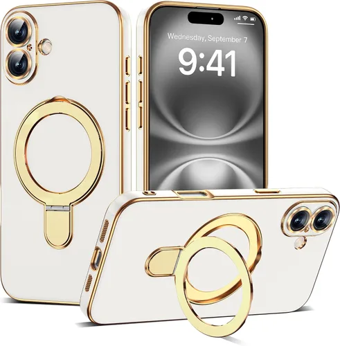 Vista 62 de Funda compatible con iPhone 12 con soporte de anillo magnético invisible [compatible con Mag-Safe] [Protector completo de lente de cámara] Funda