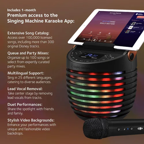 Vista 5 de Singing Machine Sistema de karaoke para adultos y niños con micrófono inalámbrico, SingCast One - Altavoz de karaoke con tecnología de transmisión
