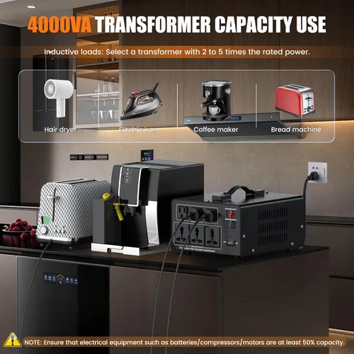 Vista 6 de Transformador Convertidor de Voltaje de 1000W Paso Arriba 110V/120V a 220V/240V o Paso Abajo 220V a 110V Convertidor de Potencia AC, Protección