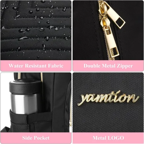 Vista 5 de YAMTION Mochila para laptop para mujer, mochila USB para negocios, trabajo, oficina, universidad, estudiantes, profesoras, color negro, 17.3 pulgadas