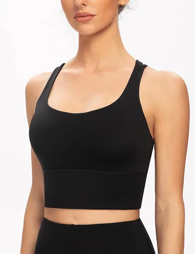 Vista 3 de AGONVIN Sujetador deportivo de yoga con tirantes delgados para mujer, con relleno, sin varillas, camiseta sin mangas