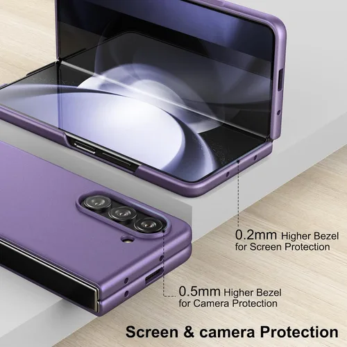 Vista 7 de Funda delgada para Galaxy Z Fold 5, [película de pantalla frontal dura transparente incorporada + parte trasera de policarbonato duro]