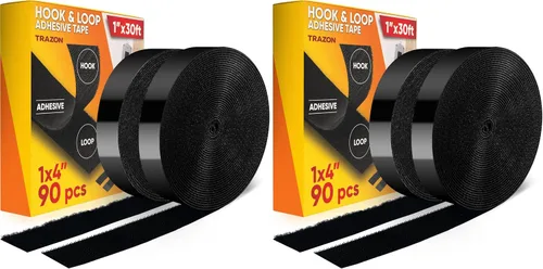 Vista 8 de Rollo de cinta de velcro con adhesivo resistente, resistencia industrial, fácil de cortar, tiras de gancho y bucle fuertes con parte trasera Negro