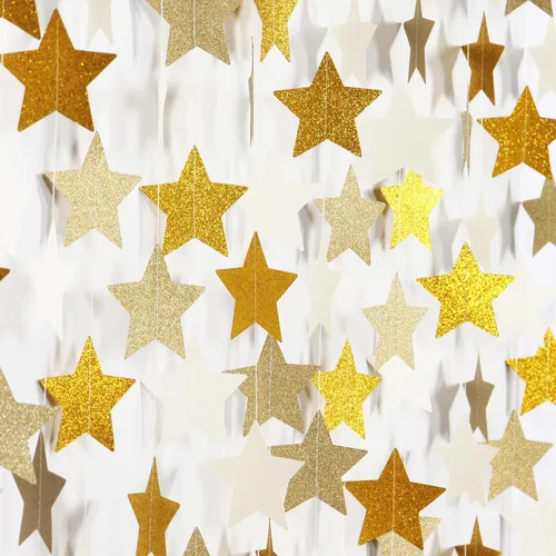 Vista 9 de Guirnalda de decoración de cumpleaños y graduación en negro y plata - 18.9 metros de serpentinas brillantes con purpurina y estrellas colgantes