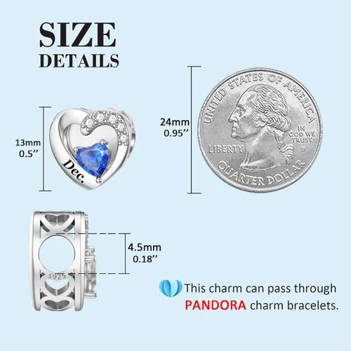 Vista 25 de SEVENWELL Dijes de piedra natal con flor grabada para el mes de nacimiento, pulsera de plata de ley 925, feliz cumpleaños para mujer