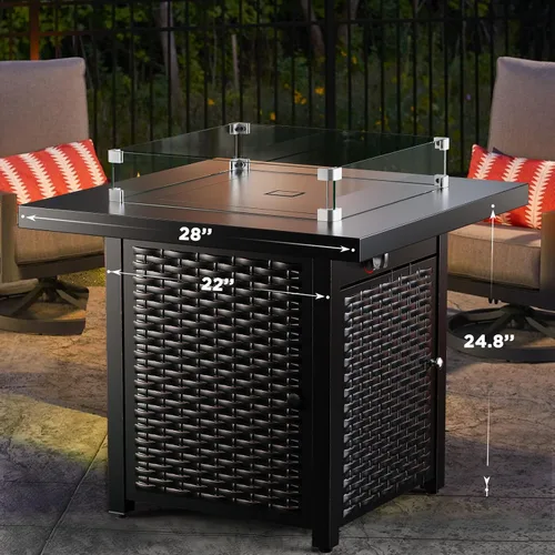 Vista 6 de Ciays Protector de viento de vidrio de 28 pulgadas / 32 pulgadas para fogata de propano, se adapta a mesa de gas de acero de 50,000 BTU, funciona
