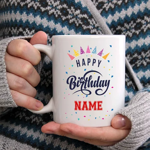 Vista 2 de Taza de café con nombre personalizado, feliz cumpleaños (11 onzas)