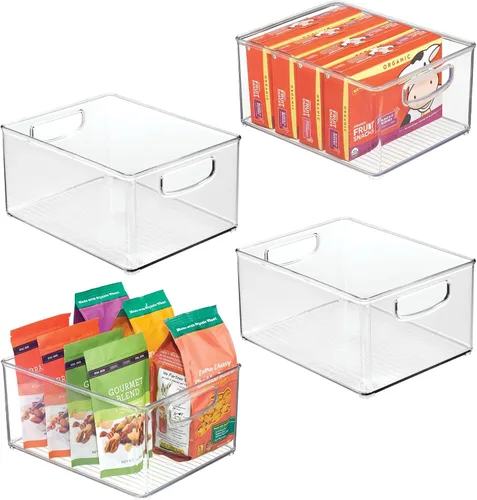 Vista 8 de iDesign Organizador de baño, impresión decorativa, cesta de almacenamiento de plástico apilable para maquillaje y organización de tocador