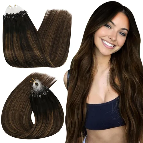 Vista 42 de Ugeat - Extensiones de cabello humano con microanillo, 14 pulgadas, extensiones de cabello Remy con microcuentas de 1 gm/hebra, 50 gms, extensiones