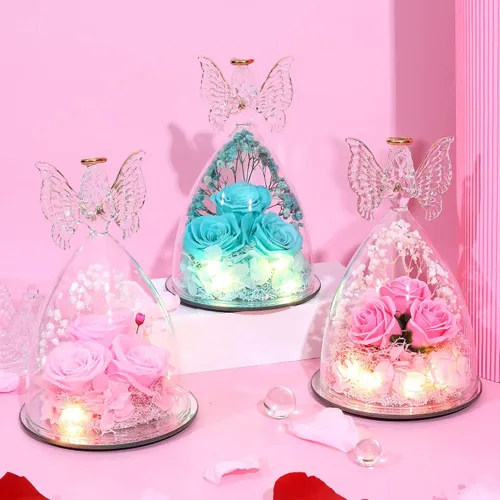 Vista 9 de Regalos de Rosas de Navidad para Mujeres Flor Real Preservada en Figuras de Ángel de Cristal Rosas para Entrega Prime Regalos de Cumpleaños