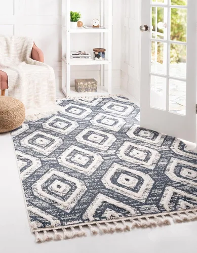 Vista 8 de Unique Loom Cherokee Collection Gatlinburg - Alfombra rectangular de 2 x 3 pies 1 pulgada, color blanco y negro