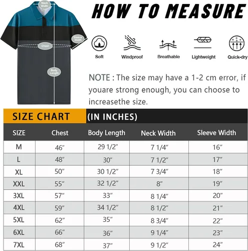 Vista 4 de Polo de golf para hombre grande y alto, ajuste seco, manga corta, impresión, rendimiento que absorbe la humedad, deportivo, casual, polo M-7XL