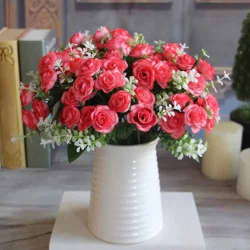Vista 6 de Flor artificial de gama alta 5 tenedor 15 mini rosas decoración del hogar