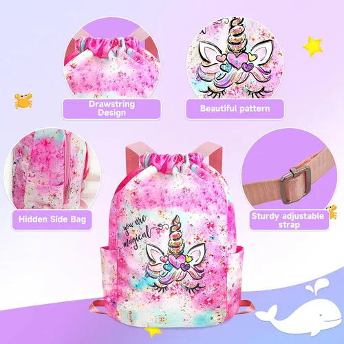 Vista 3 de RLGPBON Mochila con cordón para mujeres y niñas, para niños, bolsa de gimnasio, mochila deportiva, Mochila con cordón6, Lindo