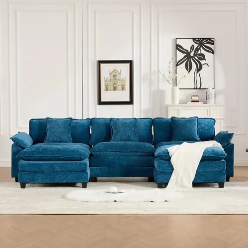 Vista 29 de Sofá seccional modular, sofá seccional en forma de L de 76.7 pulgadas con otomana móvil, cómodo loveseat de chenilla nube con reposabrazos