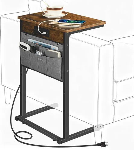 Vista 11 de HOOBRO Mesa auxiliar en forma de C con estación de carga, mesa de sofá de 28 pulgadas de alto para sofá y sillón reclinable para espacios pequeños