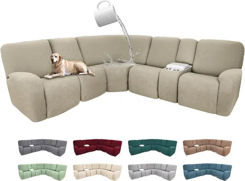 Vista 141 de Fundas de sofá reclinable seccional 100% impermeables para sofá reclinable en forma de L, funda de sofá modular de esquina en forma de L, fundas