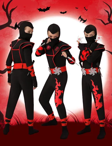Vista 6 de Disfraz de Ninja Deluxe de Halloween para niños, disfraz de Ninja con accesorios de espuma Ninja