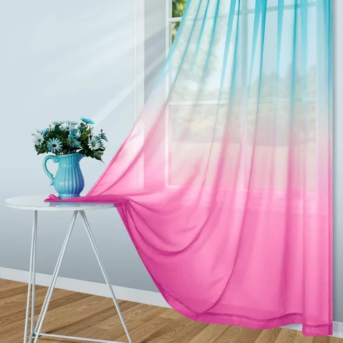 Vista 5 de Cortinas rosas y verdes para decoración de dormitorio de sirena, juego de 1 panel transparente, con bolsillo para barra, cortinas de sirena