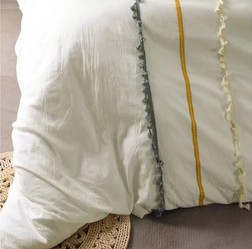 Vista 2 de Edredón hippie puro con borlas para dormitorio, manta bohemia con flecos indios, funda de edredón de algodón para mujer con fundas de almohada