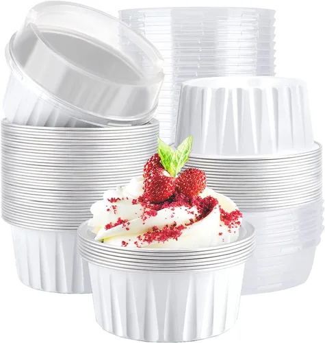 Vista 13 de EUSOAR Vasos para cupcakes con tapas, paquete de 50 forros para magdalenas de 5 onzas de colores surtidos, moldes desechables de papel de aluminio 5