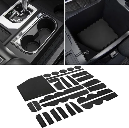 Vista 14 de Forro personalizado para accesorios Toyota Tundra 2022 2023 2024 2025 2026, insertos para portavasos, alfombrillas para consola central