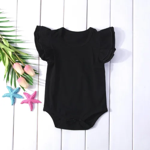 Vista 4 de Mubineo Mameluco básico de algodón de manga corta con volantes para bebé niña, talla única