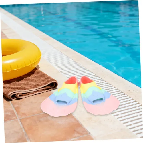 Vista 4 de Aletas de silicona flexibles y cómodas para entrenamiento de natación y esnórquel, diseño portátil de hoja corta para niños y principiantes