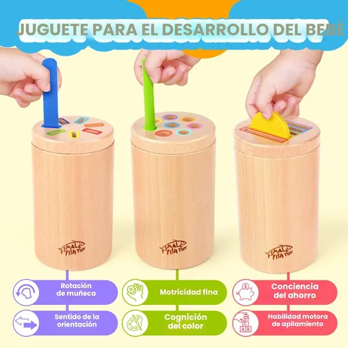 Vista 2 de Juguetes Montessori de madera para bebés y niños pequeños: 3 en 1 Aprendizaje de habilidades motoras finas Juguetes, juguetes sensoriales educativos