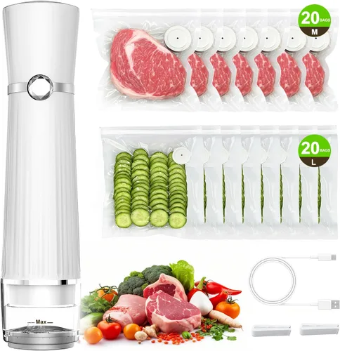Vista 10 de Sellador al Vacío para Alimentos y Bolsa de Sellado al Vacío Grande (11.8×13.4in), 40 Bolsas de Sellado al Vacío Reutilizables y 2 Clips de Sellado