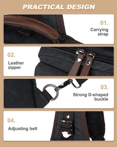 Vista 6 de Bolsa de mensajero para hombres, mochila cruzada pequeña, bolsa de hombro para hombres y mujeres, mochila con correa de lona