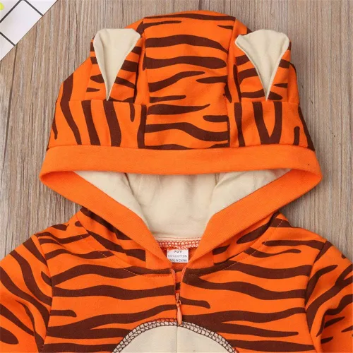 Vista 4 de LXXIASHI Mono unisex de manga larga con capucha para bebés y niñas con diseño de tigre 3D