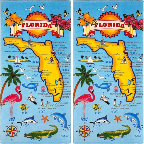 Vista 6 de Florida - Toalla de playa de 30 x 60 pulgadas, 100% algodón (Flamingo Florida Map, una toalla)