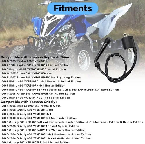 Vista 3 de FZJDSD 3YF823700000 1 bobina de encendido y bujía compatible con Yamaha Raptor 660R YFM660R Grizzly 660 Rhino 660 YFM660FA 2001-2008 Reemplazar