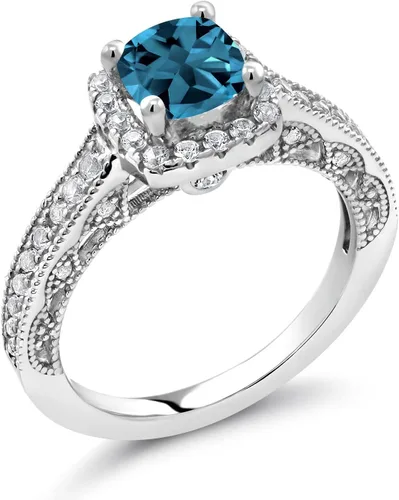 Vista 2 de Gem Stone King Anillo de compromiso de plata de ley 925 de 0.236 in con piedra natal y zafiro blanco creado con acento Anillo de compromiso