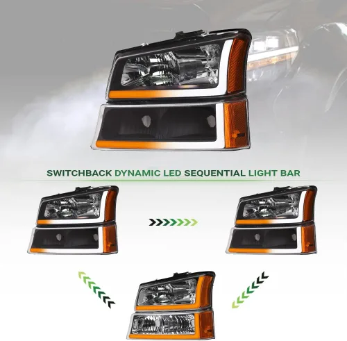 Vista 8 de Switchback - Barra de tubo LED secuencial, carcasa negra, faros delanteros de cristal con lámparas de parachoques de señal, reflector ámbar, 4