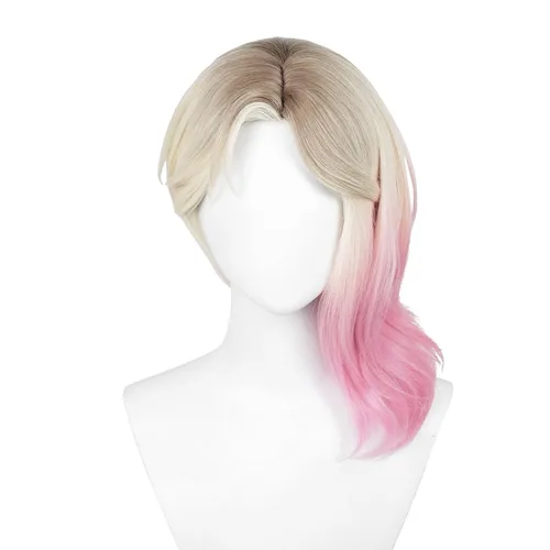 Vista 7 de Gorgewg Pelucas cortas rubias rosas para Stacy Cosplay peluca adulta mujeres disfraz fiesta juego de rol pelo sintético