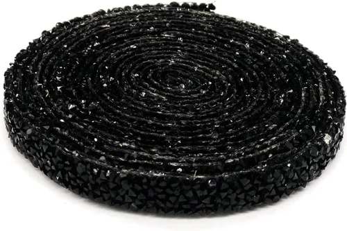 Vista 2 de Dowarm Cinta de diamantes de imitación de 3 yardas, rollo de cinta de diamantes de imitación, envoltura de malla con diamantes de imitación Negro