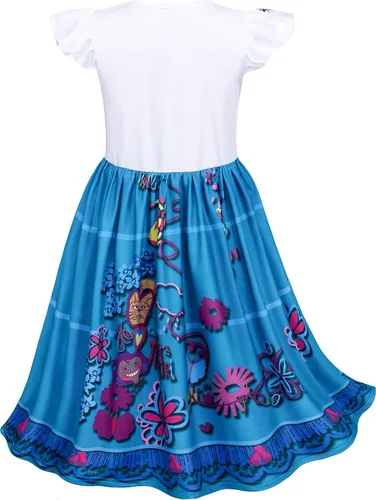 Vista 4 de Encanto Mirabel Isabella - Vestido de disfraz para niñas, cumpleaños, Halloween, con accesorios, Azul, verde
