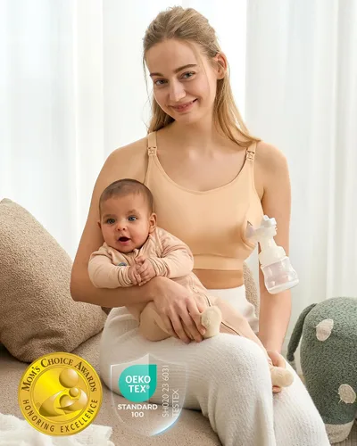 Vista 23 de Momcozy - Brasier para extracción de leche y lactancia, manos libres, ajustable, brasier todo en uno