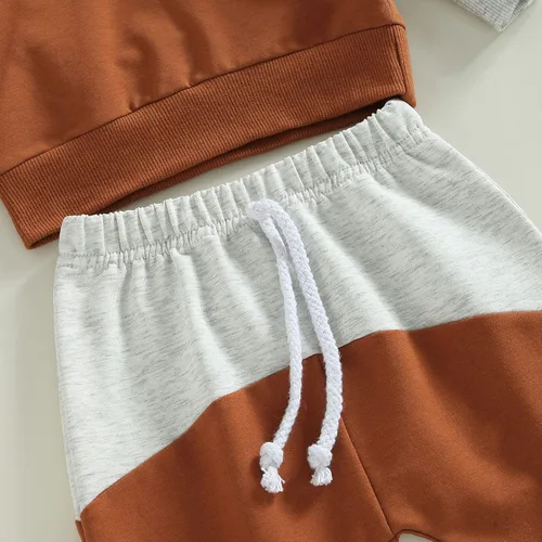 Vista 159 de Ropa de bebé niño 3 6 9 12 18 24M 3T Conjunto de pantalones con capucha patchwork sudadera con capucha pantalones de rayas traje de otoño invierno