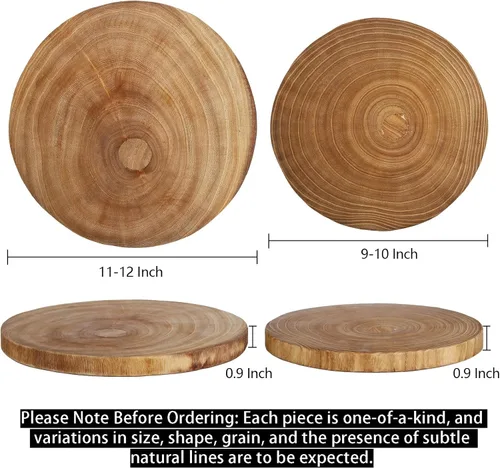 Vista 2 de Nicunom Paquete de 2 tablas grandes de madera para servir, 9"-10"/11"-12", tabla redonda para servidor de queso de madera, rebanadas de madera