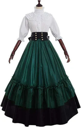 Vista 2 de BPURB Vestido victoriano de la Guerra Civil para mujer, corsé de teatro, vestido de baile (blusa, falda y enagua)
